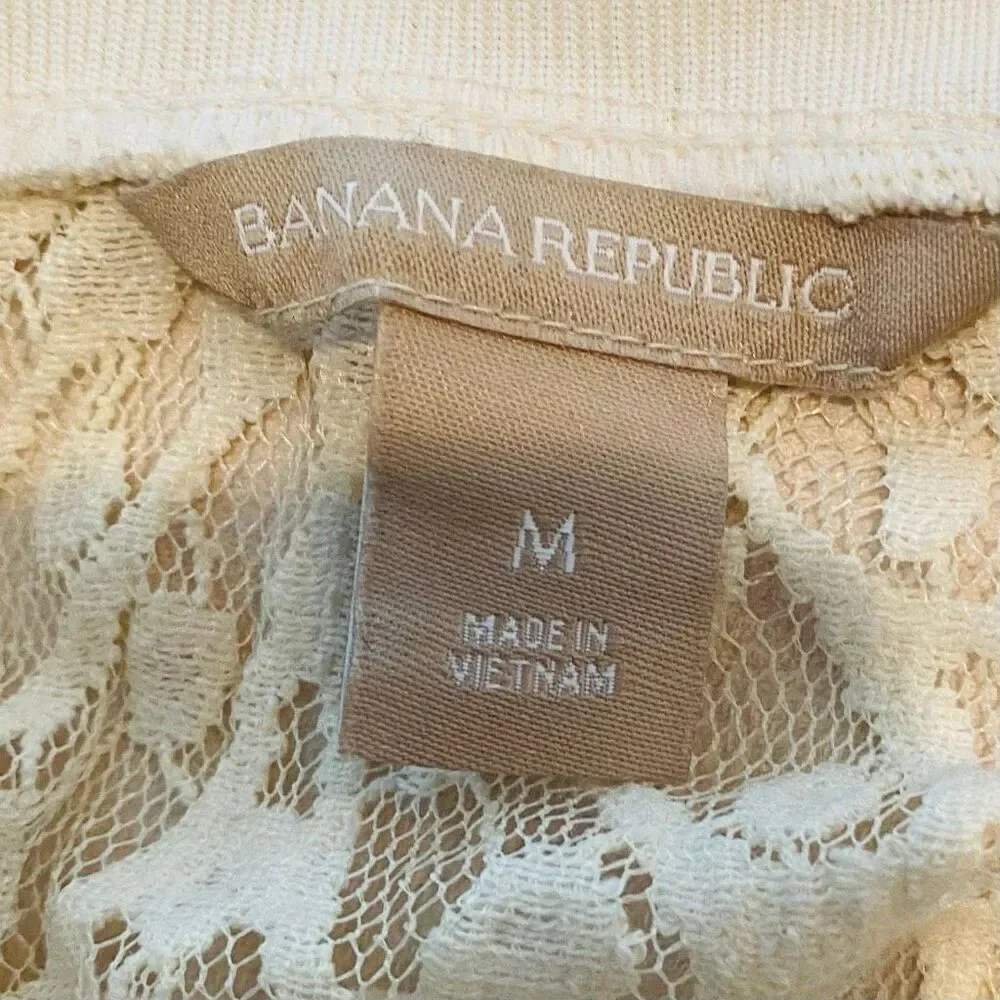 Banana Republic Sheer Lace Long Sleeve Button Front Blouse White Medium